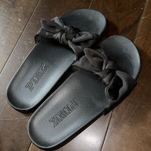 PINK BLACK now tied SLIDES WOMEN SIZE 8
